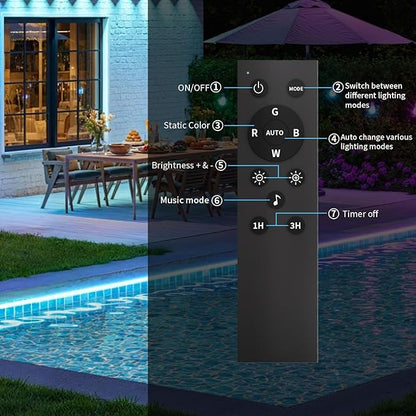 KSIPZE Outdoor led Strip Lights Waterproof IP68, RGB Outdoor led Lights with Button & Bluetooth App Control, Music Sync, Timer, Exterior Led Rope Lights for Decor Balcony, Roof, Garden, Pool