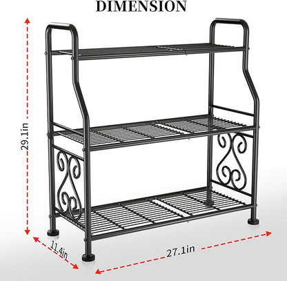 GIOTORENT Plant Stand Outdoor Indoor 3 Tier Metal Waterproof - 29.1" Plant Shelf for Patio, Balcony, Living Room, Large Capacity Tiered Plant Rack, Black