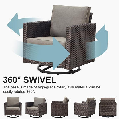 Belord Wicker Chairs Outdoor Bistro Set Oversize Patio Swivel Rocker, Rattan Outdoor Seating Set of 2 Swivel Glider Chairs Wicker Furniture for Porch Deck Backyard