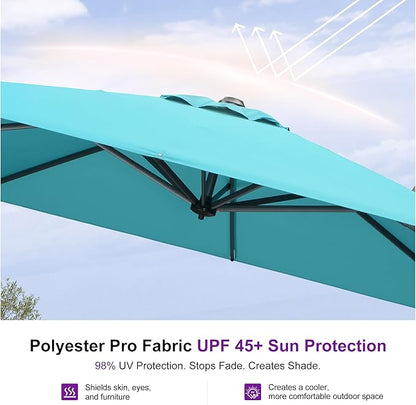PURPLE LEAF 10 Feet Patio Umbrella Outdoor Cantilever Square Umbrella Aluminum Offset Umbrella with 360-degree Rotation for Garden Deck Pool Patio Turquoise Blue