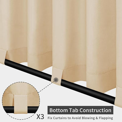 Easy-Going Outdoor Patio Curtains Detachable Tab Top Windproof Weatherproof Curtain for Cabana, Porch, Pergola and Gazebo, Tab Bottom Drape, 2 Panels, 54W x 96L inch, Beige