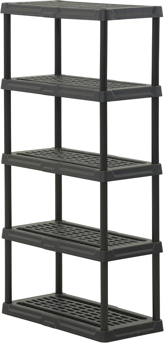 CX 5-Tier Heavy Duty Plastic Storage Shelves that Support up to 150lbs/shelf, Organization and Storage, Weather-Resistant Design, Easy Assembly, Black (72”H x 36”W x 18”D)