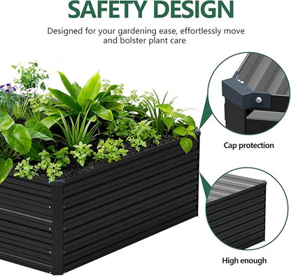 Vengarus 12x4x2FT Galvanized Raised Garden Bed Kit, Large Rectangle Elevated Planter for Vegetables, Flowers, Herbs and Succulents - 718 Gallon Capacity, Black