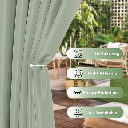 HolidayIdeas Outdoor Curtains for Patio Waterproof, 6 Panels - 54x95 Inches - Weatherproof Privacy Outsides Curtains for Cabana Porch Pergola, Sunlight & UV Blocking (SageGreen, Grommet Top)