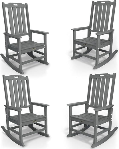 Oversized Rocking Chair Set of 4, Outdoor Rocking Chair for Adults, All Weather Resistant Porch Rocker for Lawn Garden, Grey