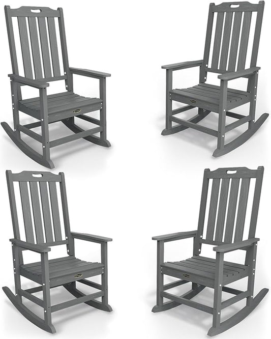 Oversized Rocking Chair Set of 4, Outdoor Rocking Chair for Adults, All Weather Resistant Porch Rocker for Lawn Garden, Grey