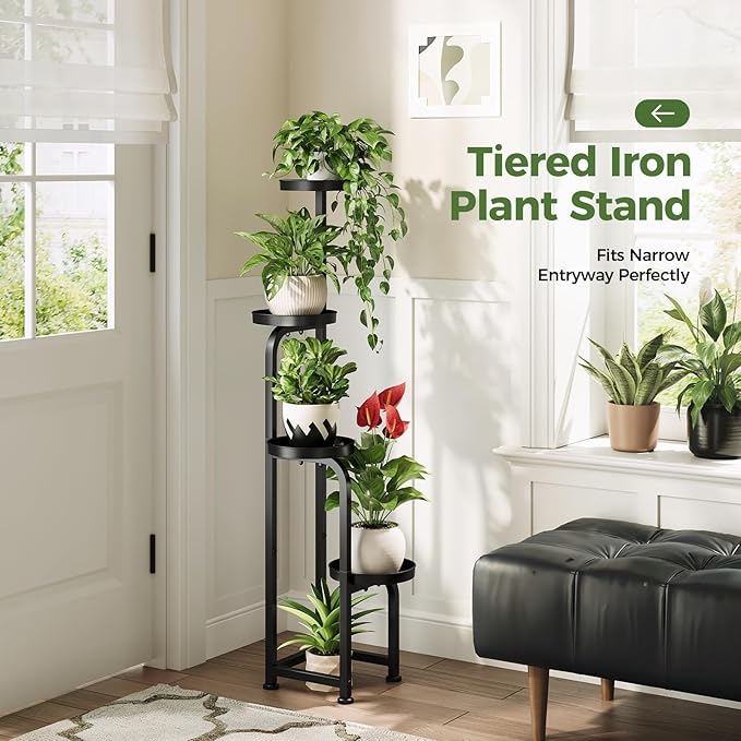 Bamworld Tall Plant Stand Indoor Outdoor, Corner Metal Flower Pot Stands for Multiple Plants, 4 Tier Heavy Duty Plant Shelf for Patio Garden Balcony Living Room Bedroom(Patent Design)