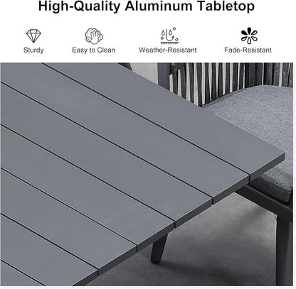 PURPLE LEAF 9 Piece Longer Outdoor Dining Set with Patio Aluminium Dining Table and Wicker Chairs Modern Furniture Cushions Sets for Backyard Indoor Decor Kitchen Gray