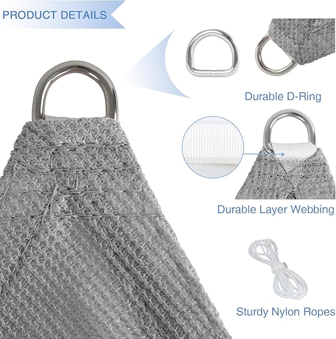 E&K Sunrise 22' x 22' x 22' Sun Shade Sail Triangle Canopy Shade Cover UV Block for Patio Backyard Garden Outdoor (Light Gray)