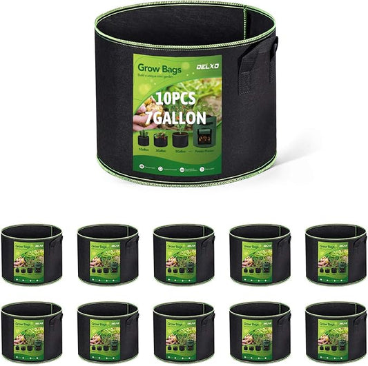 Delxo 10-Pack 7 Gallon Grow Bags Heavy Duty Aeration Fabric Pots Thickened Nonwoven Fabric Pots Plant Grow Bags with Handles