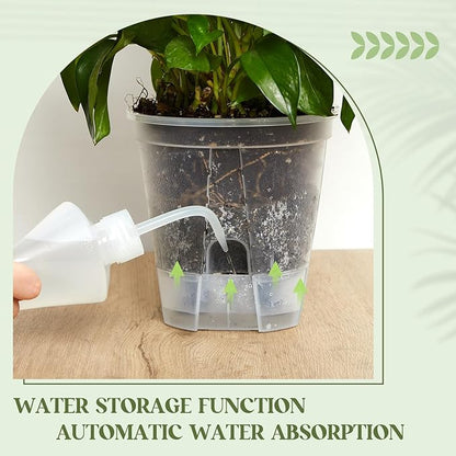 Self Watering Pots for Indoor Plants with Deep Reservoir and High Drainage Holes for Outdoor Plants and Flowers, Bare Root Planter(5.91'',Clear,9 Pcs)
