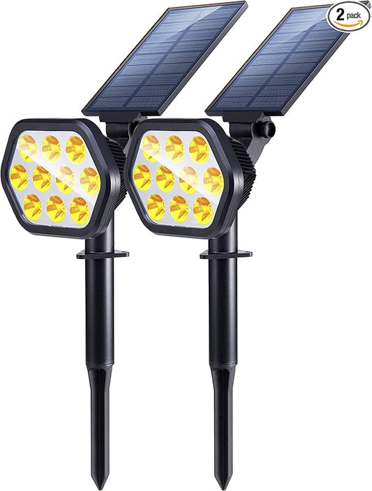 Nekteck Solar Lights Outdoor,10 LED Landscape Spotlights Powered Wall Lights 2-in-1 Wireless Adjustable Security Decoration Lighting for Yard Garden Walkway Porch Pool Driveway (2 Pack, Warm White)