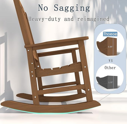 Oversized Rocking Chair Set of 2, Outdoor Rocking Chair for Adults, All Weather Resistant Porch Rocker for Lawn Garden, Wood