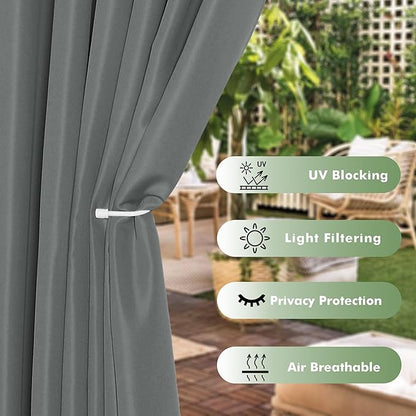HolidayIdeas Outdoor Curtains for Patio Waterproof, 6 Panels - 54x84 Inches - Weatherproof Privacy Outsides Curtains for Cabana Porch Pergola, Sunlight & UV Blocking (Grey, Grommet Top)