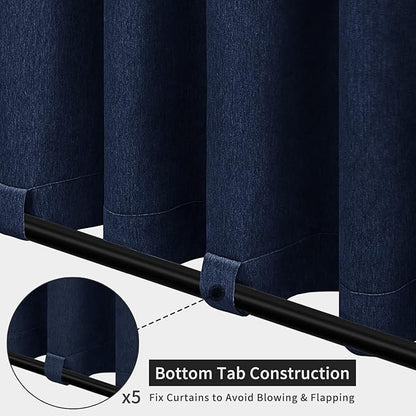 Easy-Going Linen Look Outdoor Curtains Waterproof Windproof Porch Curtains, Soft Thicken Outdoor Privacy Curtains for Patio, Gazebo, Grommet Top and Tab Bottom Drape, 1 Panel, 110x120 inch, Navy