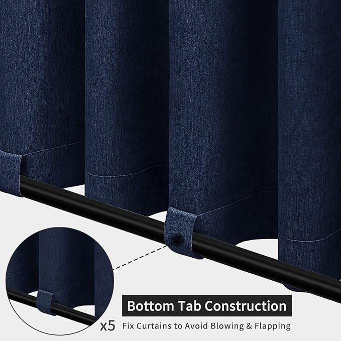 Easy-Going Linen Look Outdoor Curtains Waterproof Windproof Porch Curtains, Soft Thicken Outdoor Privacy Curtains for Patio, Gazebo, Grommet Top and Tab Bottom Drape, 1 Panel, 110x84 inch, Navy