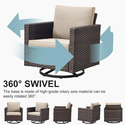 Belord 7 Pieces Patio Furniture Set with Fire Pit Table: Wicker Patio Conversation Set with Outdoor Swivel Glider Rocker Patio Couch Metal Side Table, All Weather Brown Rattan