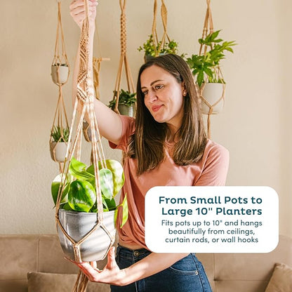 Nook Theory 6-Pack Macrame Plant Hangers with 12 Hooks - Hanging Planters for Indoor Plants, Boho Macrame Hangers Indoor Outdoor, Decorative Plant Hanger Indoor (Caramel)