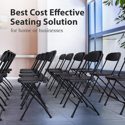 4 PACK White Foldable Plastic Chair | Folding & Stackable | 350 lbs Capacity Steel Frame Seats for Indoor Outdoor | Commercial Use Events Wedding Party Events Bulk Picnic Kitchen Dining