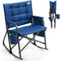 EVER ADVANCED Lightweight Folding Rocking Camping Chair, Padded Portable Rocker Chair for Patio, Lawn and Outdoors, Heavy Duty Hard Armchair for Adults, Blue