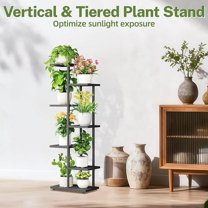 iDavosic.ly Plant Stand with Grow Light Indoor Outdoor, 6-Tier Tall Metal Flower Shelf for Heavy-Duty Large Planters, Corner Orchid Display Rack for Living Room Balcony Patio Porch, Modern Black