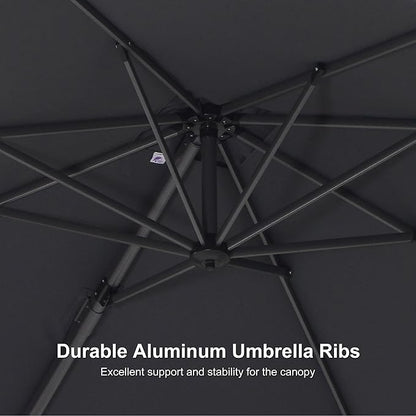 PURPLE LEAF 8' X 8' Patio Umbrella for Pool 7' High Offset Outdoor Cantilever Umbrella Swimming Pool Umbrella with 360°Rotation for Poolside Grey