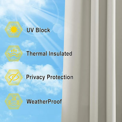 NICETOWN Outdoor Curtains for Patio Waterproof, Rustproof Grommet Room Darkening Thermal Insulated Indoor Outdoor Window Treatments Thermal Drapes for Pergola, Natural, W52 x L84, 1 Panel
