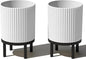 Veradek Demi Series Round Planter w/Stand for Porch/Patio | Durable Plastic-Stone Composite & Wooden Stand | Modern Décor for Tall Plants, Flowers
