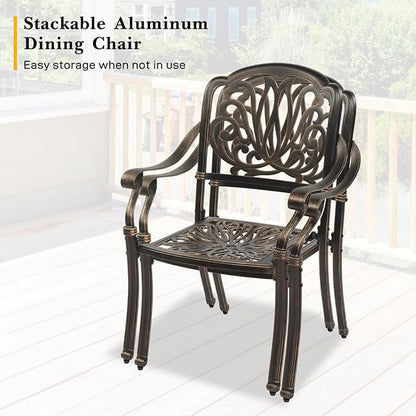 VINGLI 5-Piece Outdoor Patio Dining Set, Cast Aluminum All-Weather Outdoor Table and Chairs w/Cushion, Outdoor Furniture Set w/Umbrella Hole for Backyard Deck Poolside (Square, Elizabeth Back)