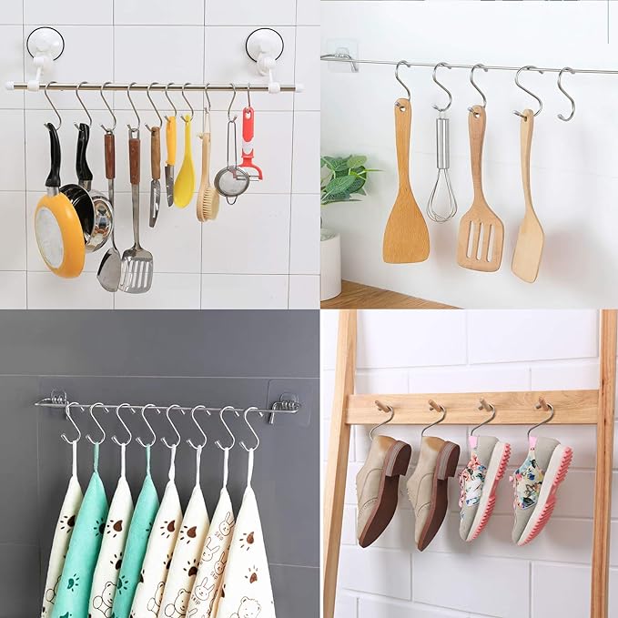 Myfolrena 20 Pack S Hooks for Hanging, 3.4 Inch Metal S Shaped Hook Heavy Duty Hanging Hooks for Pots, Pans, Plants, Bags, Cups, Clothes (Silver)