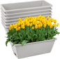 8pcs Window Box Planter, 17 Inches Flower Window Boxes, Rectangle Planters Box with Drainage Holes and Trays, Plastic Vegetable Planters for Windowsill Patio Garden Home Decor Porch Yard (Grey)