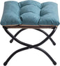 15" Foldable Foot Stool Ottoman with Metal Frame - Washable Blue Upholstered Indoor/Outdoor Footrest for Living Room, Bedroom, Patio - Space-Saving Compact Design
