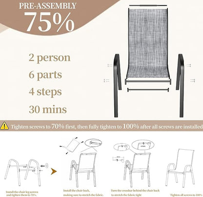 MAMIZO Patio Dining Chairs, Stackable All Weather Teslin Chair, Heavy Duty Outdoor Breathable Chairs Set, w/Armrests, Upgraded Chair FeetW/Strenthened Iron Spacers, 330 LBS (8, Grey)