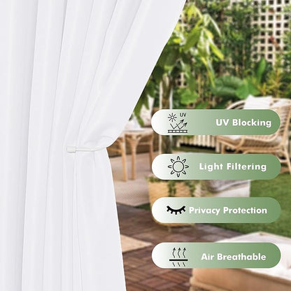 HolidayIdeas Outdoor Curtains for Patio Waterproof, 6 Panels - 54x84 Inches - Weatherproof Privacy Outsides Curtains for Cabana Porch Pergola, Sunlight & UV Blocking (White, Grommet Top)