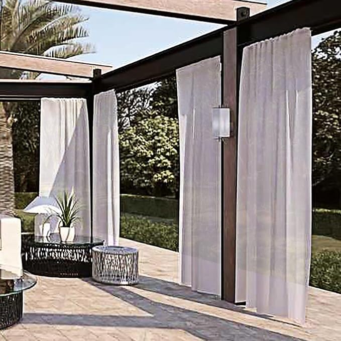 SpaceDresser Waterproof Outdoor Sheer Curtains for Patio - 2 Panels Rod Pocket Indoor Voile Sheer Curtain for Living Room,100W x 96L inch, Silver Grey