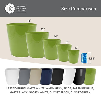 The HC Companies Aria Round Self-Watering Pot - Lightweight Plastic Planter for Herbs & More - Durable Plant Pots for Indoor Plants & Outdoor Plants (12" Glossy Avocado, Pack of 2)