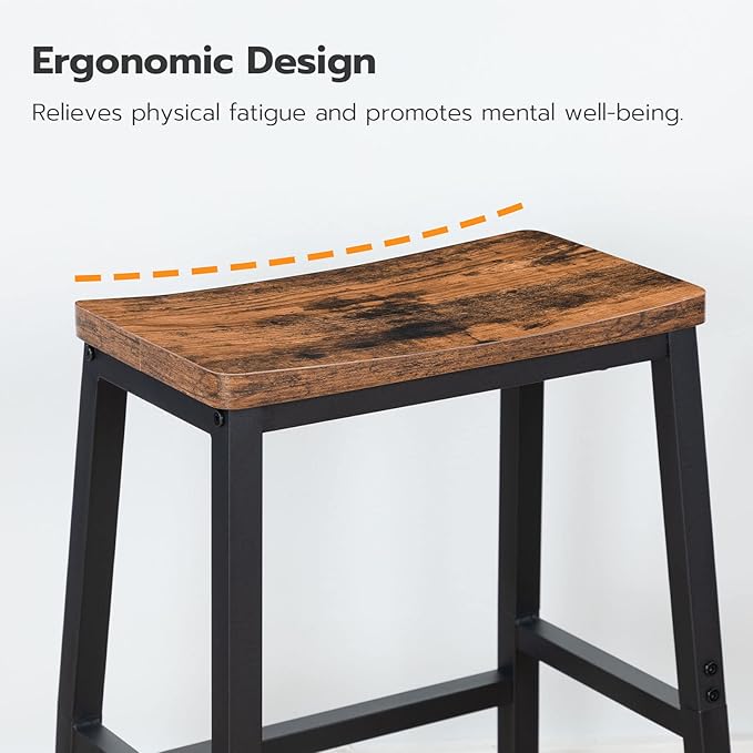 HOOBRO Bar Stools, Set of 2 Bar Chairs, 23.6 Inch Saddle Stools, Kitchen Counter Seat with Footrests, Industrial Barstools for Dining Room, Kitchen, Counter, Rustic Brown and Black BF02MD01