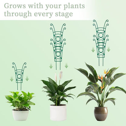 12 Pack Stackable Plant Trellis for Potted Plants, Garden Trellis Supports Peas, Ivy & Flowering Vines, Plastic Climbing Plant Support (Green)