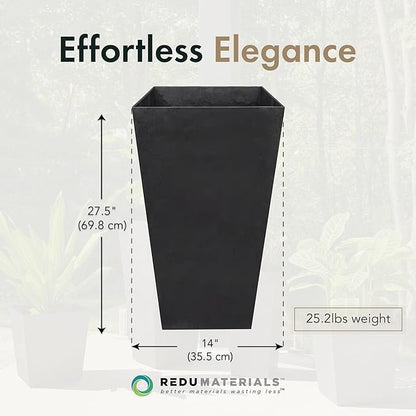 Tierra Verde 2-Pack Indoor & Outdoor Self-Watering Square Planters, Large, Sonata, Black - Planter Containers for Plants and Flowers - Gardening and Landscaping Accessories