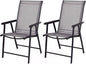 Giantex Set of 2 Patio Folding Chairs, Outdoor Chairs with Armrest, Portable Dining Chairs for Porch Camping Pool Beach Deck Lawn Garden, 2-Pack Patio Sling Chairs, Metal Frame, Grey