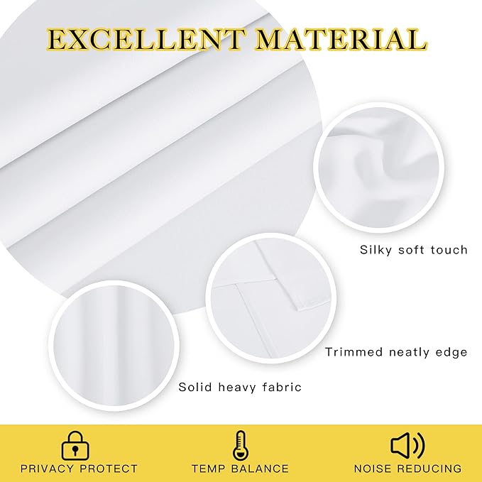 NICETOWN Room Darkening Short Curtain 54 inches Long for Living Room, Grommet Sound Reducing Thermal Insulated Curtains for Bedroom Nursery Window, 46W x 54L, 1 Piece, White