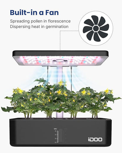 iDOO Hydroponics Growing System Kit 12Pods, Indoor Herb Garden System, with LED Grow Light, Built-in Fan, Auto-Timer, Adjustable Height Up to 11.3", for Home School, for Women Mom, for Christmas Gifts