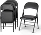 4 Pack Leather Chair | Foldable & Stackable | 350 lbs Capacity Steel Frame Seats for Indoor or Outdoor | Commercial Use Events Wedding Party Events Bulk Picnic Kitchen Dining - Black