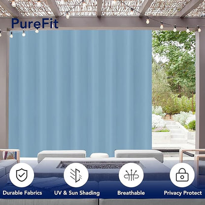 PureFit Outdoor Curtains for Patio Waterproof Weatherproof, UV Resistant Outside Curtains for Gazebo, Front Porch, Pergola, Sun Blocking Privacy Curtain, 120W x 108L inch, 1 Panel, Sky Blue