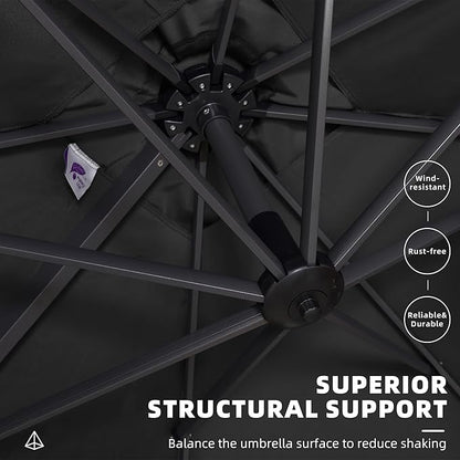 PURPLE LEAF 9' X 11.5' Square Cantilever Umbrella Patio Umbrella with Base Outdoor Umbrella Aluminum Offset with 360-degree Rotation for Garden Deck Pool Patio Black