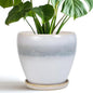 Ceramic Pots for Plants - 8 Inch Planter with Drainage Hole and Saucer, Round Flower Pot for Indoor Outdoor Plants, Decorative Planter, House Patio Decor, Housewarming Gifts, White-Grey