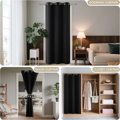 Joydeco Blackout Door Curtain for Doorway Privacy 108 Inches Long, Grommet Closet Curtain for Open Closet, Room Divider for Bedroom Living Room (Black, 52Wx108L, 1 Panel)