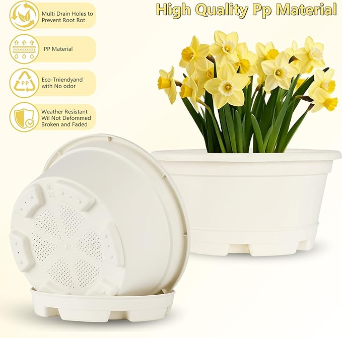 5 Packs 13 inch Plant Pot Modern Decorative Garden Pot with Saucer, Large planters for Outdoor Plants,Decorative Flower Pots