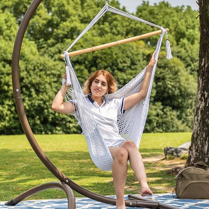 Lazy Daze Hammocks Hanging Chair Caribbean Swing Chair Hammock Chair w/Soft-Spun Cotton Rope, 40" Hardwood Spreader Bar Wide Seat, Max 300 Pounds, for Indoor Outdoor Garden Yard, White