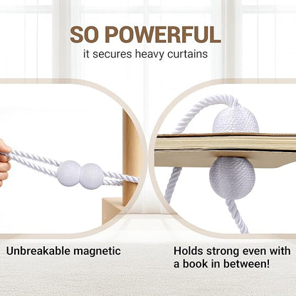 Hion Magnetic Curtain Tiebacks White 4 Pack, Curtain Tiebacks Buckles Holdbacks Holders Hooks Clip for Home Bedroom Office Decorative Thick or Thin Curtain